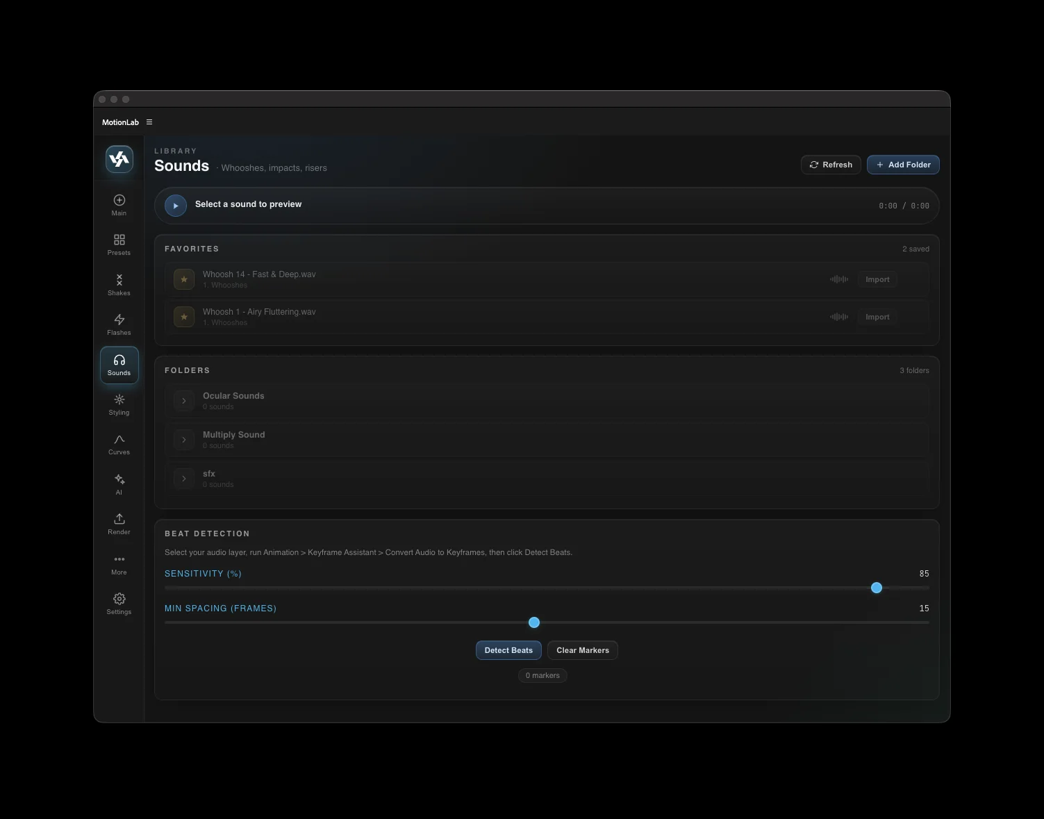 Sounds panel screenshot