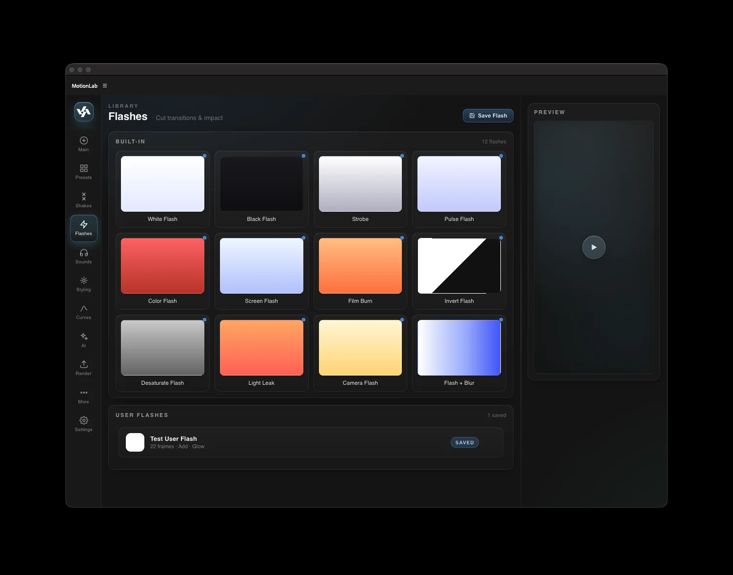 Flashes panel screenshot