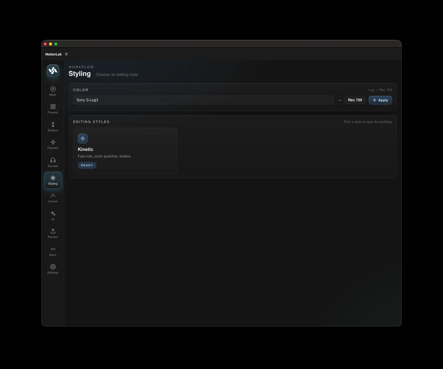 Styling panel screenshot